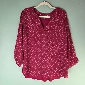 Fortune + Ivy Womens Burgundy Tulsa Mixed Material Blouse Top Size XL